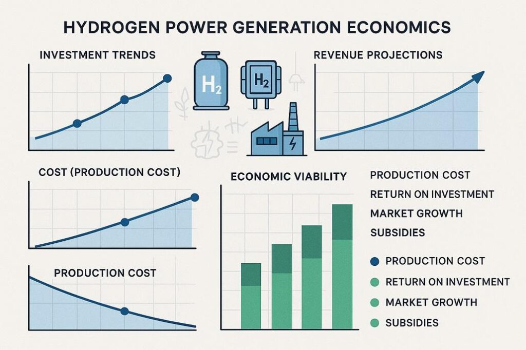 Investment analysis and cost breakdown for hydrogen power generation projects showing financial metrics