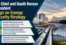 IEA Chief and South Korean President Align on Energy Security Strategy Banner announcing IEA Chief and South Korean President align on energy security strategy, with three focus areas: Strengthening Energy Security, Addressing Supply Disruptions, and Advancing Long-Term Energy Strategy, over an energy industry backdrop of pipelines, ships, and renewables.