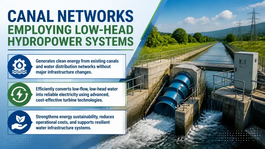 Canal Networks Employing Low-Head Hydropower Systems